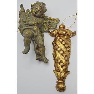 Cherub Angel Ornament Wooden Gold Ornament Christmas Bridgerton Wall Hanging